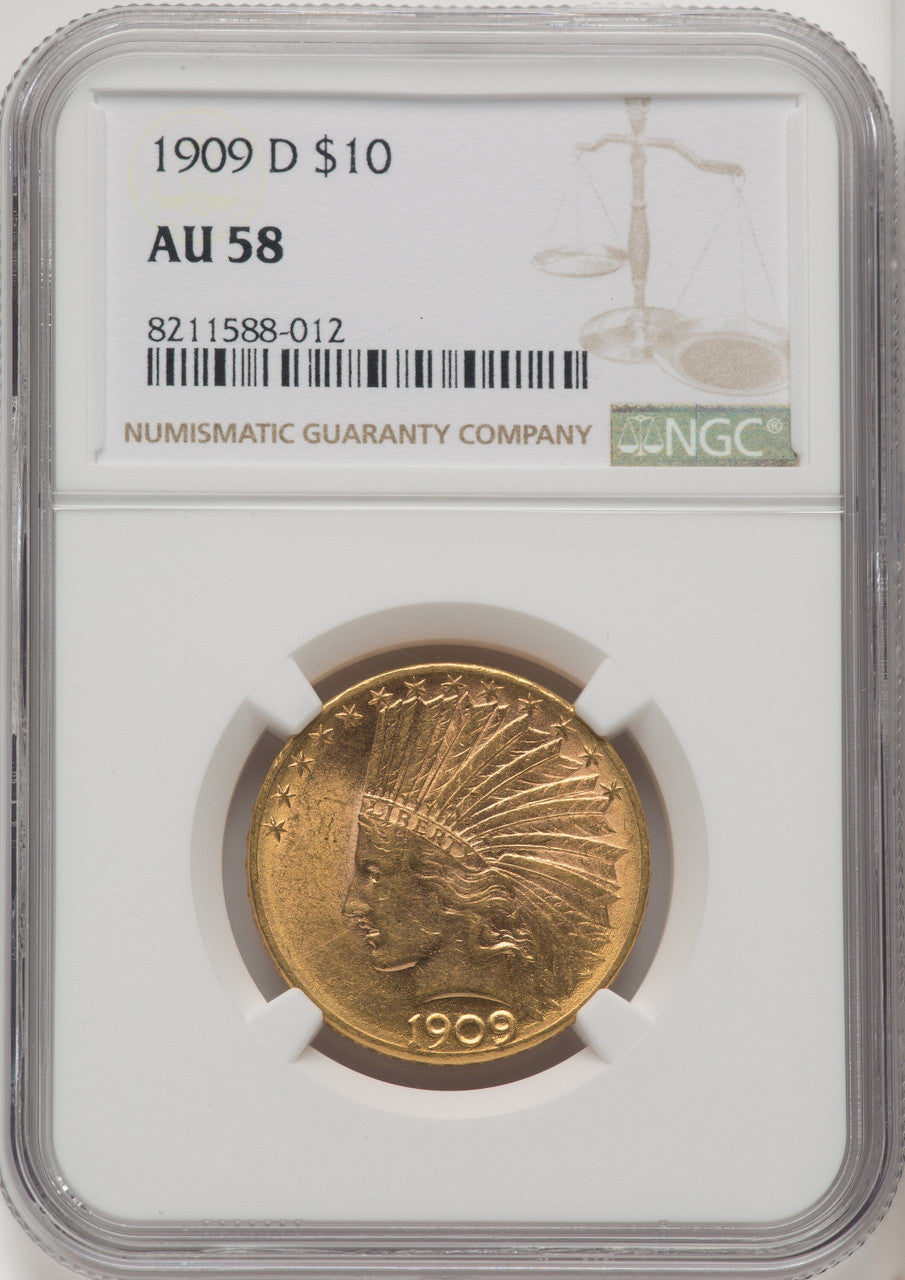 1909-D $10 Indian Eagle CACG AU58