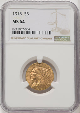 1915 $5 Indian Half Eagle NGC MS64 (177148002)