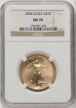 2004 $25 Half-Ounce Gold Eagle Brown Label NGC MS70 (772027019)