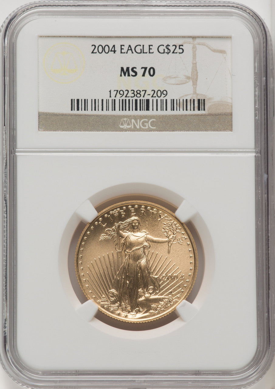 2004 $25 Half-Ounce Gold Eagle Brown Label NGC MS70 (772027019)