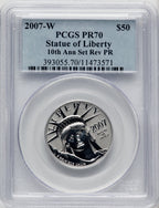 2007-W $50 Half-Ounce Platinum Reverse Proof 10th Anniversary Blue Gradient PCGS PR70