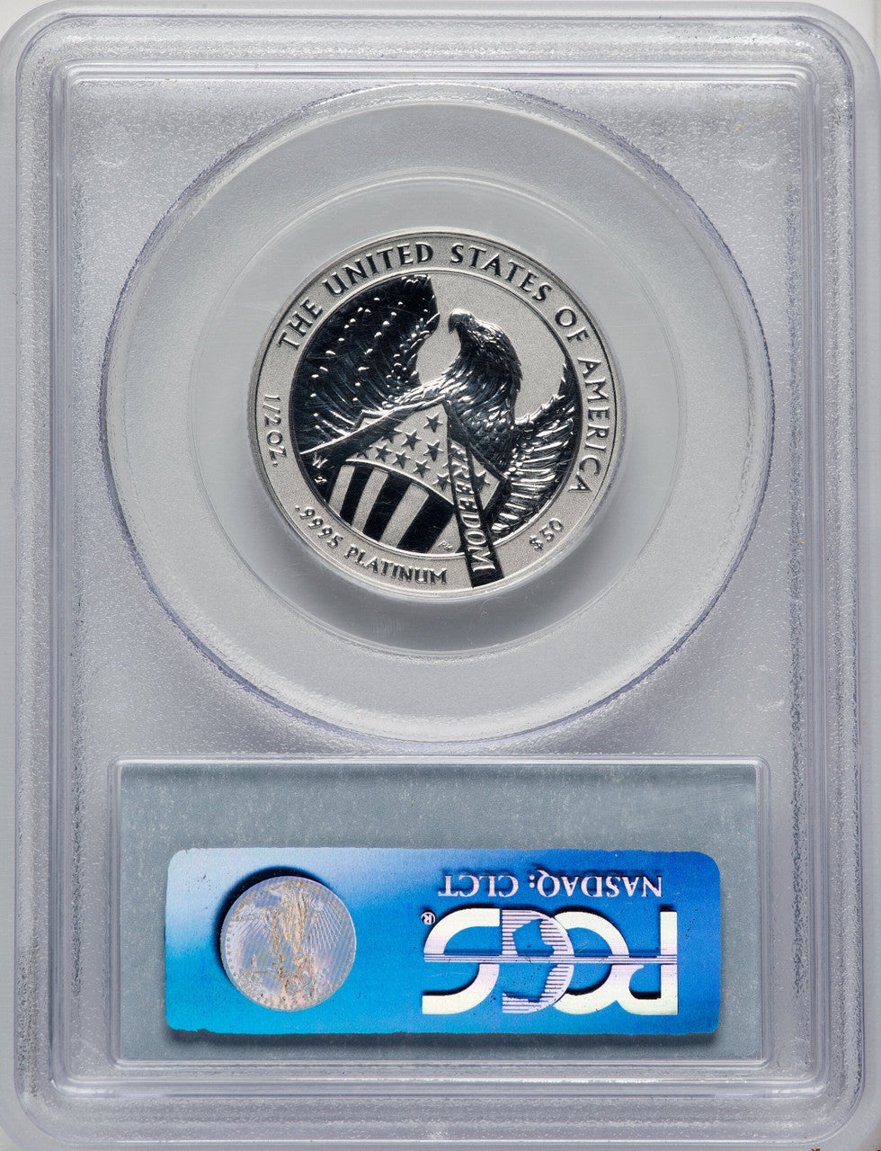 2007-W $50 Half-Ounce Platinum Reverse Proof 10th Anniversary Blue Gradient PCGS PR70