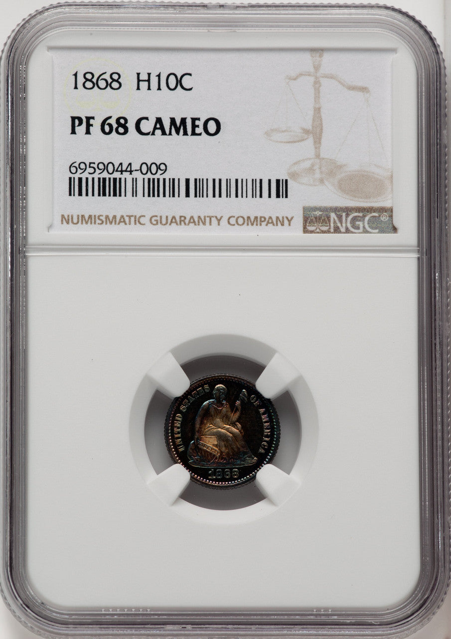 1868 H10C CA Proof Seated Half Dime NGC PR68