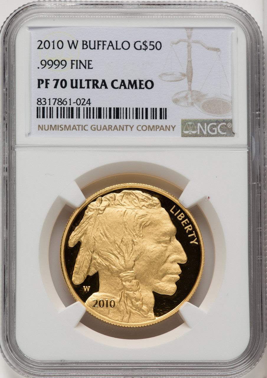 2010-W $50 One-Ounce Gold Buffalo .9999 Fine Gold Brown Label NGC PF70 (770902004)