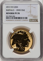 2013-W $50 One-Ounce Gold Buffalo Reverse Proof 100th Anniversary Brown Label NGC PF70 (771655015)