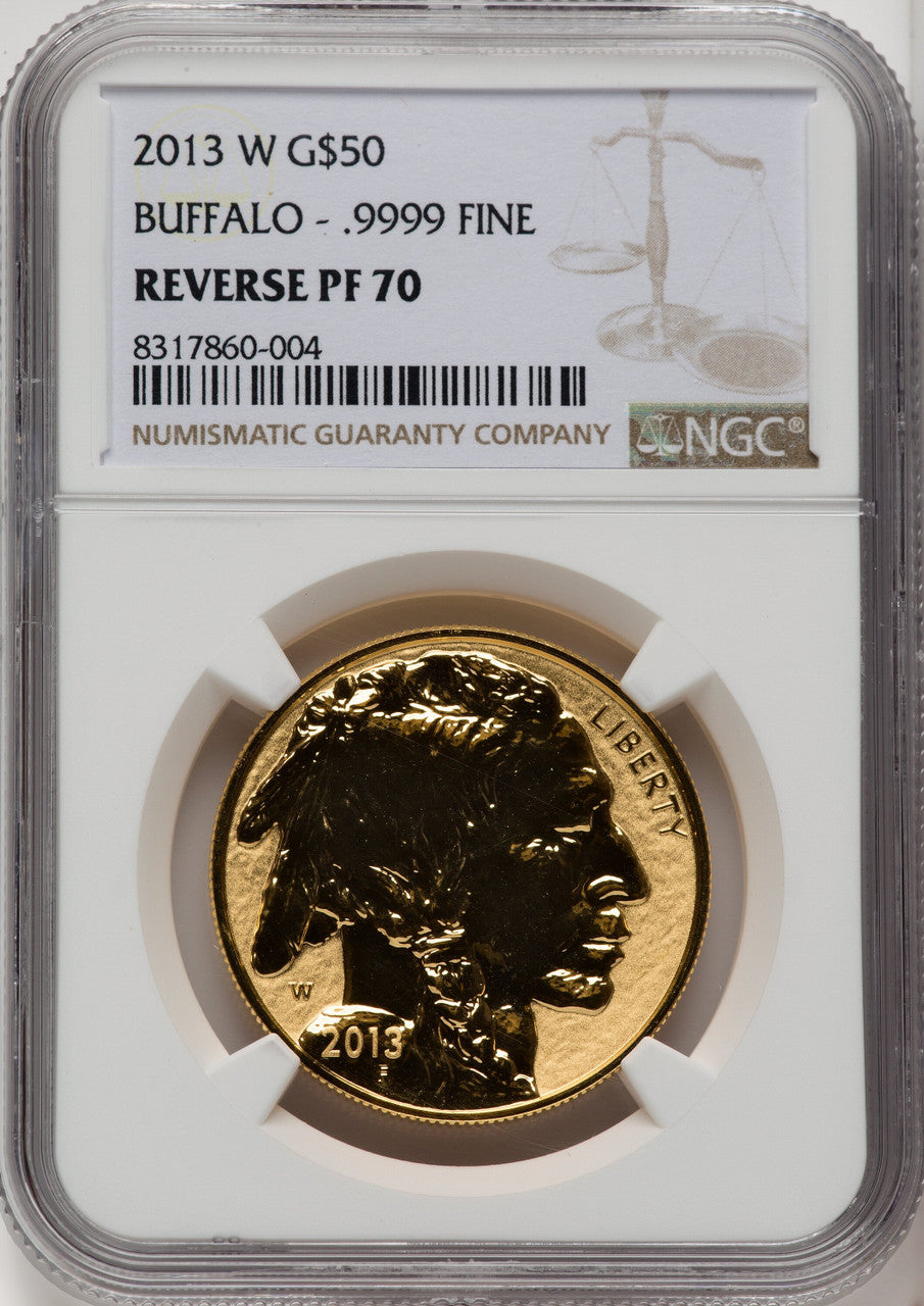 2013-W $50 One-Ounce Gold Buffalo Reverse Proof 100th Anniversary Brown Label NGC PF70 (771655015)