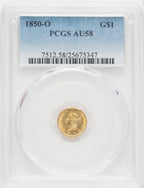 1850-O G$1 Gold Dollar PCGS AU58