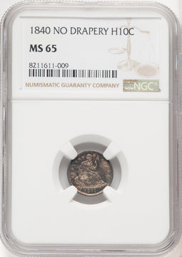 1840 H10C NO DRAPERY Seated Half Dime NGC MS65