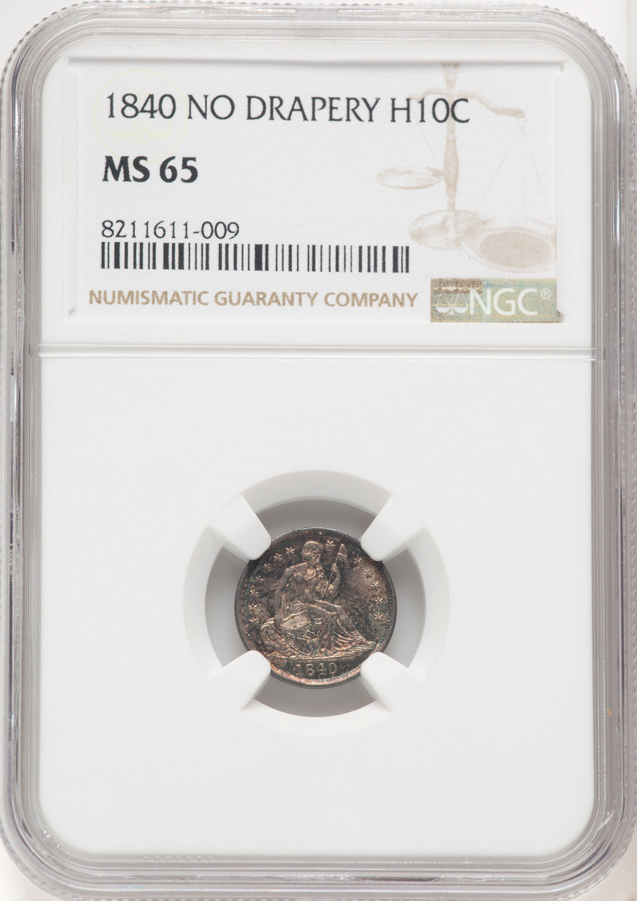 1840 H10C NO DRAPERY Seated Half Dime NGC MS65