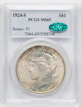1924-S CAC Peace Dollar PCGS MS65