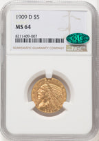 1909-D $5 Indian Half Eagle CACG MS64