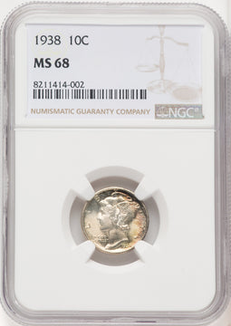 1938 10C Mercury Dime NGC MS68