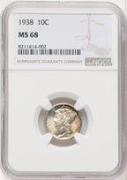 1938 10C Mercury Dime NGC MS68