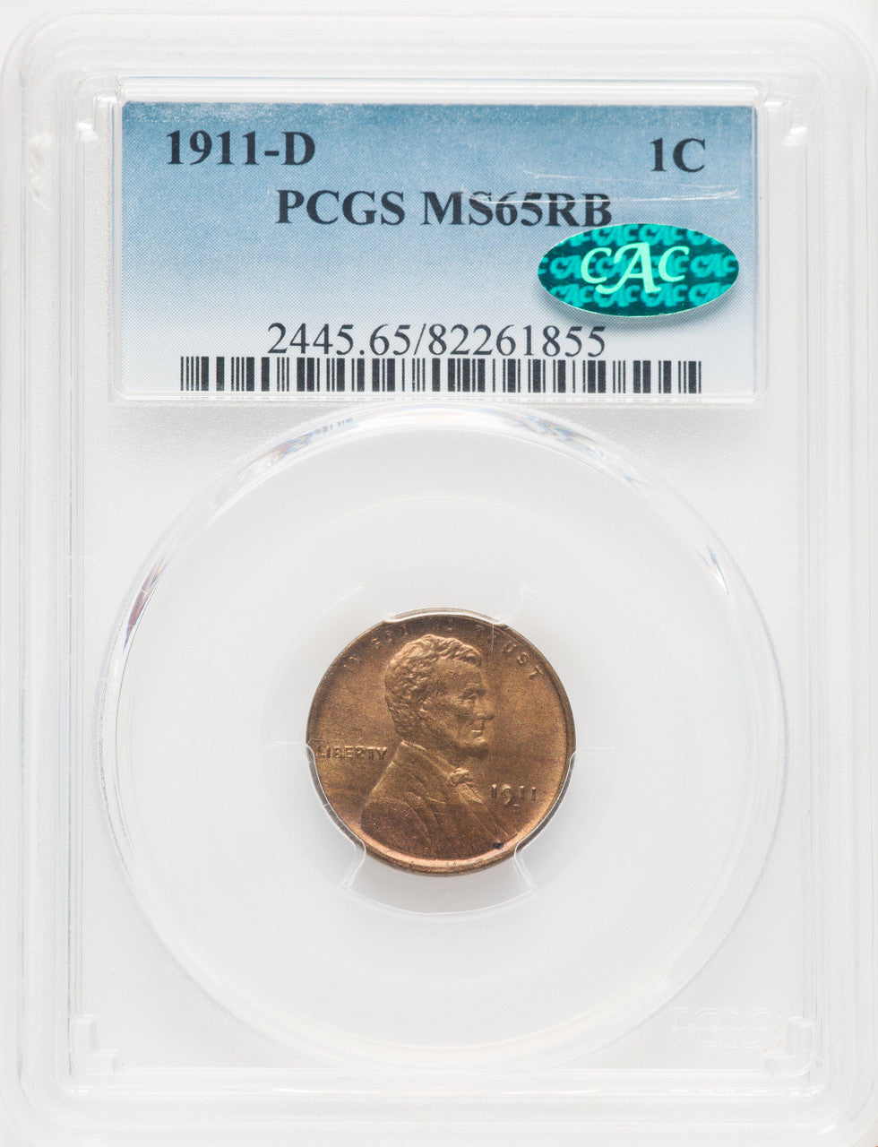 1911-D 1C RB CAC Lincoln Cent PCGS MS65