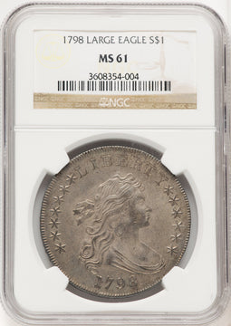 1798 Large Eagle Pointed 9 Brown Label Early Dollar NGC MS61