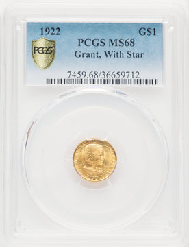 1922 G$1 Grant With Star Blue Gradient Commemorative Gold PCGS MS68