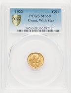 1922 G$1 Grant With Star Blue Gradient Commemorative Gold PCGS MS68
