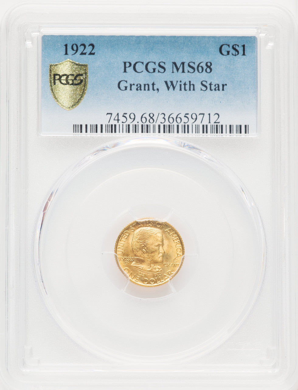 1922 G$1 Grant With Star Blue Gradient Commemorative Gold PCGS MS68