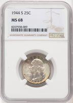 1944-S 25C Washington Quarter NGC MS68