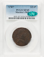 '1787' Machin's Mills Halfpenny BN CAC Colonials PCGS XF45