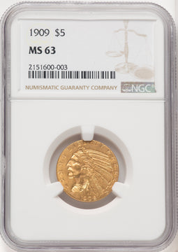 1909 $5 Indian Half Eagle NGC MS63 (772138077)