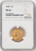 1909 $5 Indian Half Eagle NGC MS63 (772138077)
