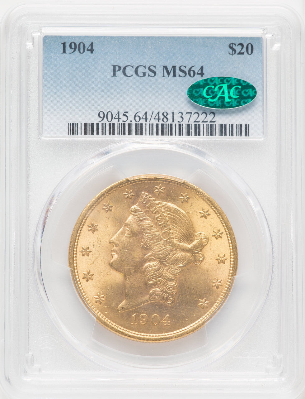 1904 $20 Liberty CAC Liberty Double Eagle PCGS MS64 (519743014)