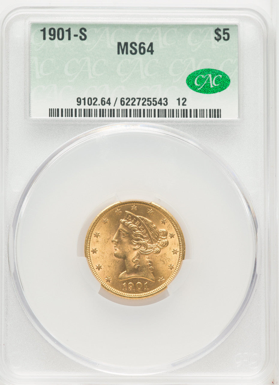 1901-S $5 Liberty Half Eagle CACG MS64