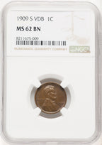 1909-S 1C VDB BN Lincoln Cent NGC MS62 (771085070)