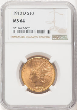 1910-D $10 Indian Eagle NGC MS64 (506683003)