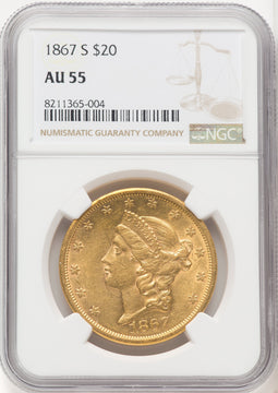 1867-S $20 Liberty Double Eagle NGC AU55 (770582037)