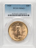 1920 $20 Saint-Gaudens Double Eagle PCGS MS63+ (771354010)