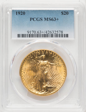 1920 $20 Saint-Gaudens Double Eagle PCGS MS63+ (771354011)