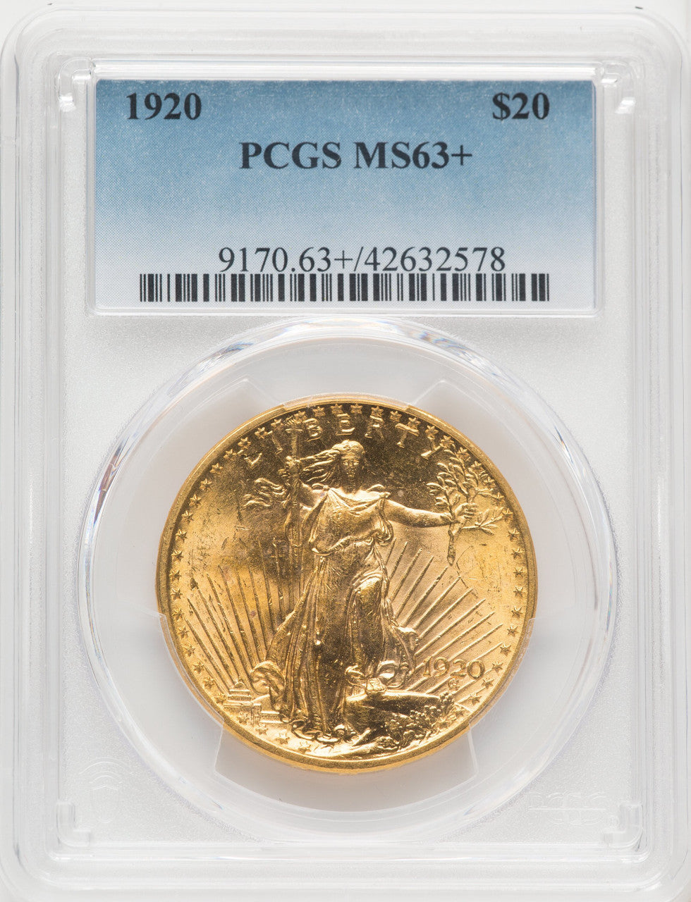 1920 $20 Saint-Gaudens Double Eagle PCGS MS63+ (771354011)