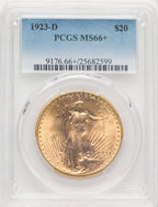 1923-D $20 Saint-Gaudens Double Eagle PCGS MS66+