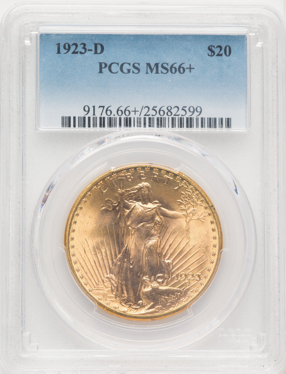 1923-D $20 Saint-Gaudens Double Eagle PCGS MS66+