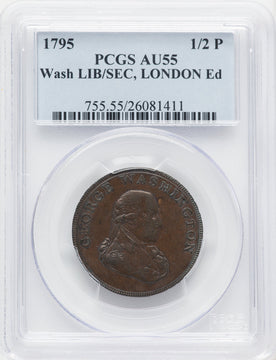 1795 Washington Liberty & Security Halfpenny London Edge BN Colonials PCGS AU55