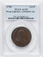 1795 Washington Liberty & Security Halfpenny London Edge BN Colonials PCGS AU55