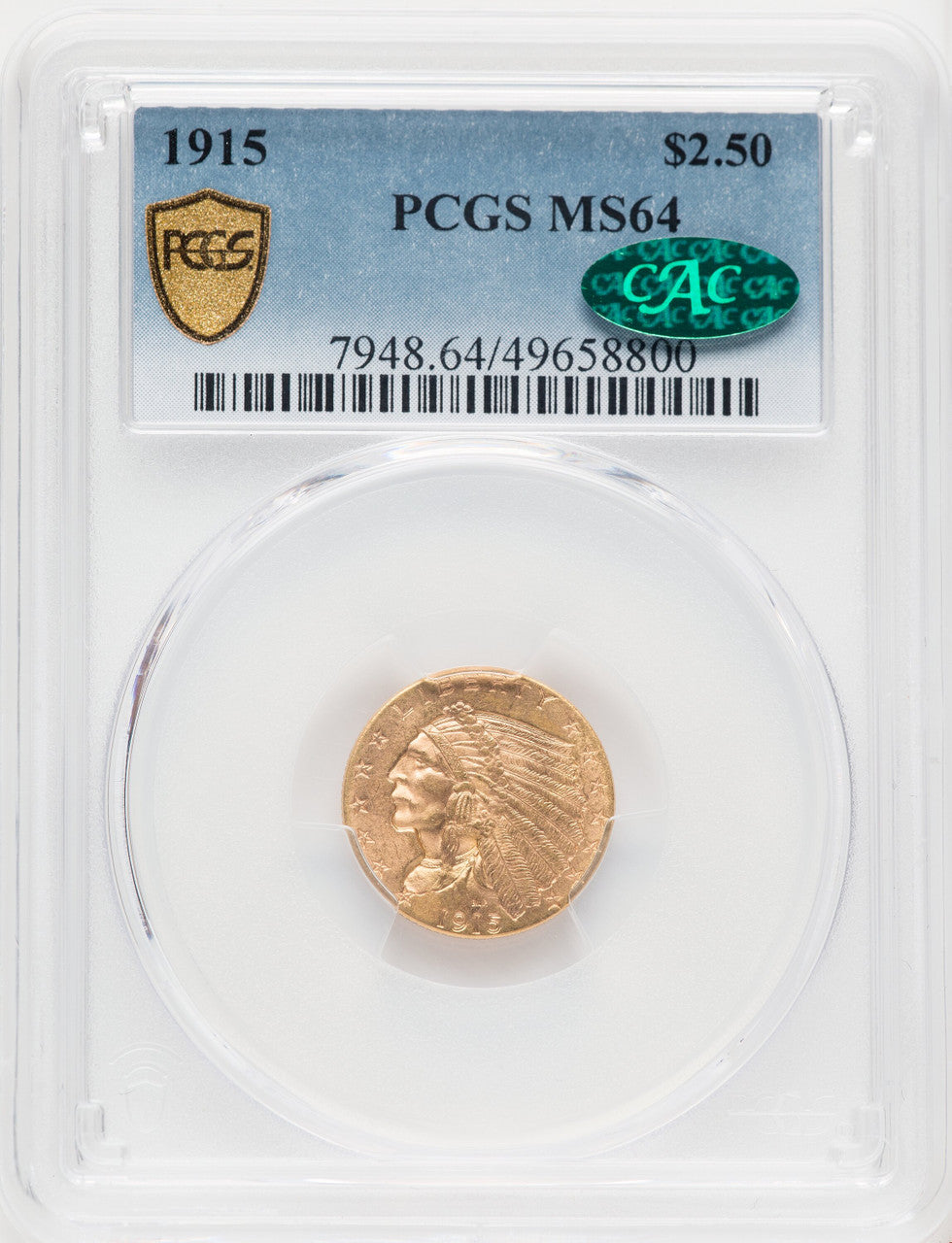1915 $2.50 CAC Indian Quarter Eagle PCGS MS64
