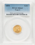 1854 G$1 Type Two Gold Dollar PCGS MS63 (771568002)