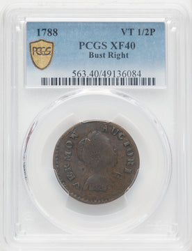 1788 Vermont Copper Bust Right BN Colonials PCGS XF40
