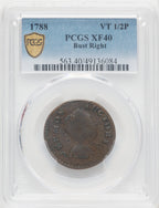 1788 Vermont Copper Bust Right BN Colonials PCGS XF40