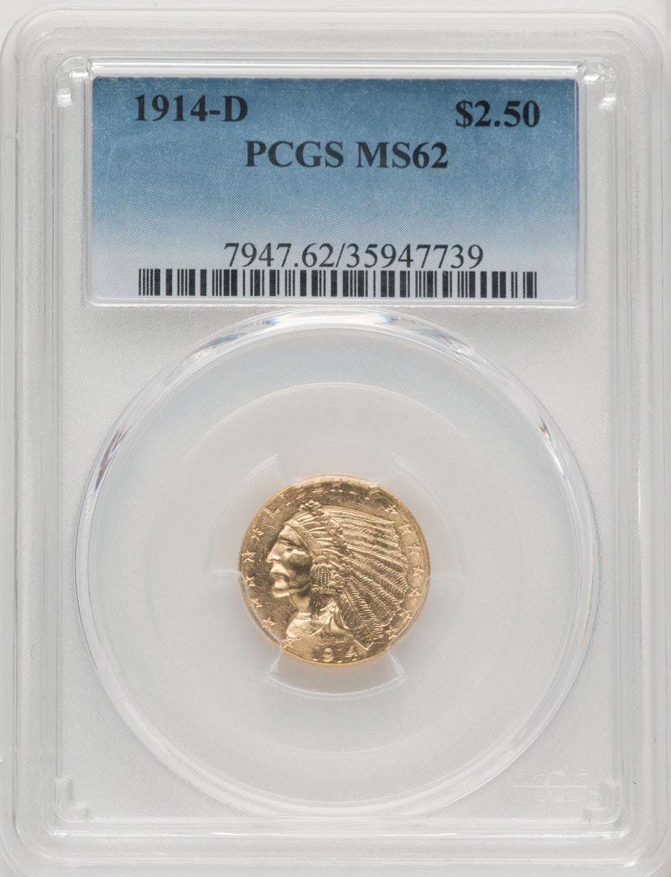 1914-D $2.50 Indian Quarter Eagle PCGS MS62 (772379002)