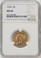 1910 $5 Indian Half Eagle NGC MS64 (519874010)
