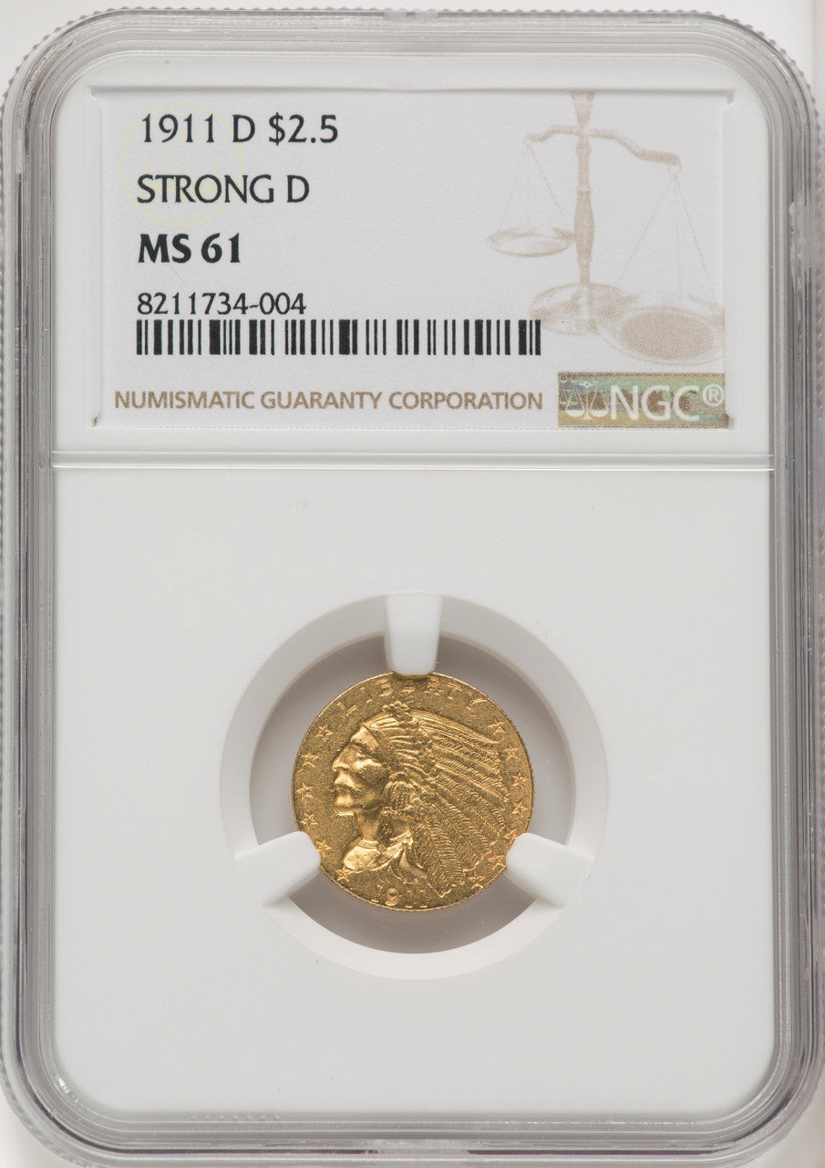 1911-D $2.50 Indian Quarter Eagle NGC MS61 (771941006)