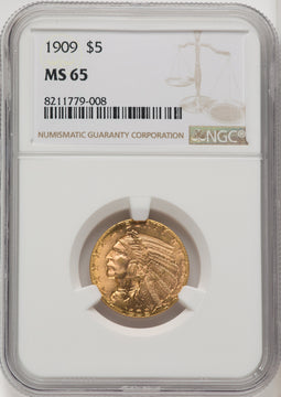 1909 $5 Indian Half Eagle NGC MS65 (771368051)