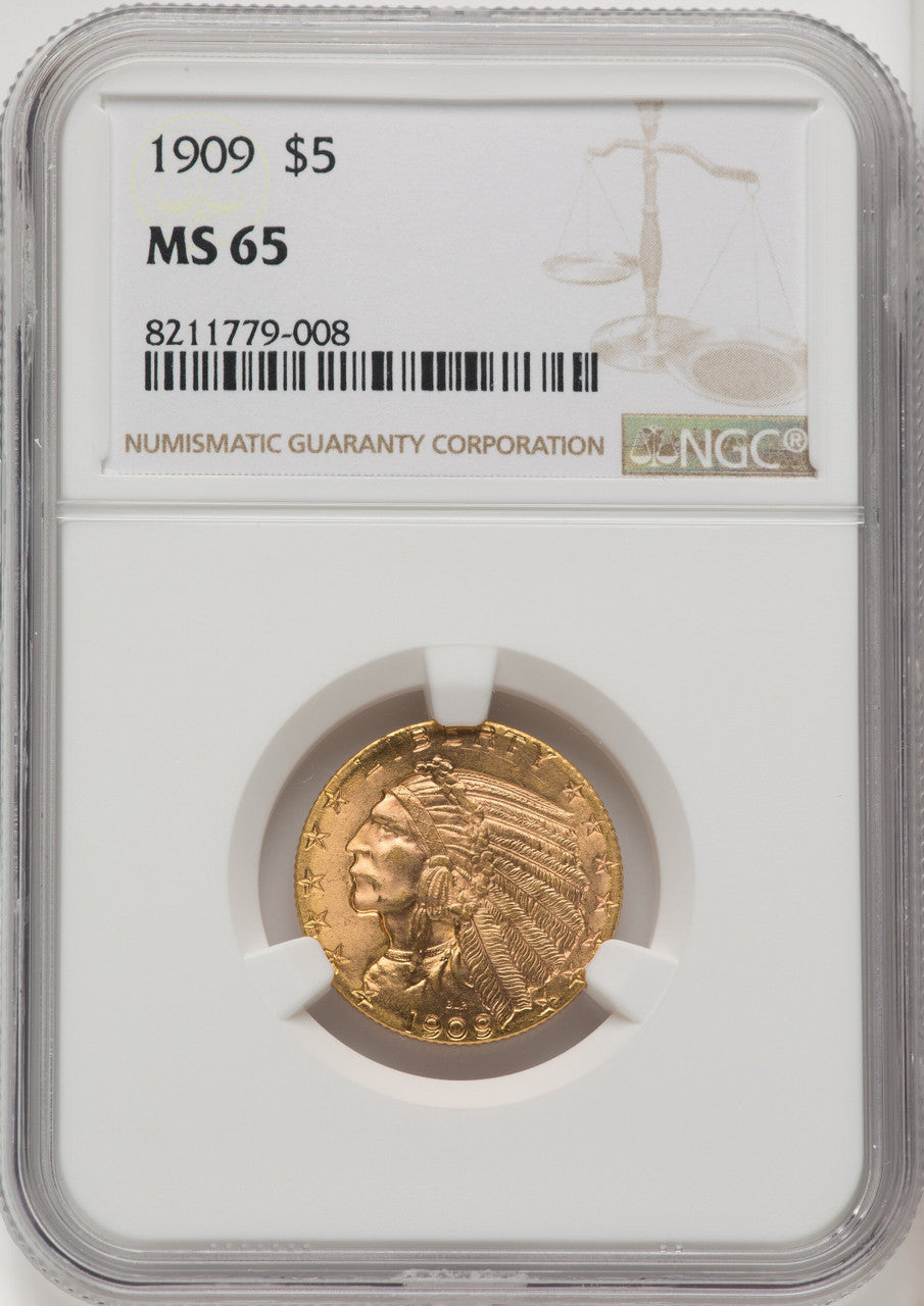 1909 $5 Indian Half Eagle NGC MS65 (771368051)