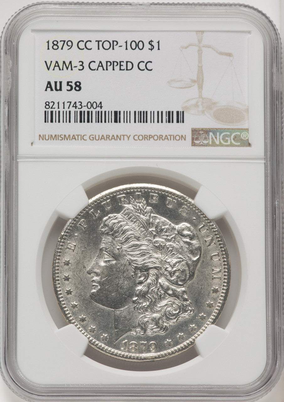 1879-CCVAM 3 Capped Die Morgan Dollar NGC AU58