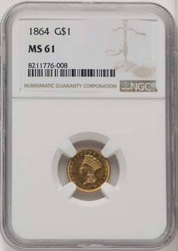 1864 G$1 Gold Dollar NGC MS61 (771925032)
