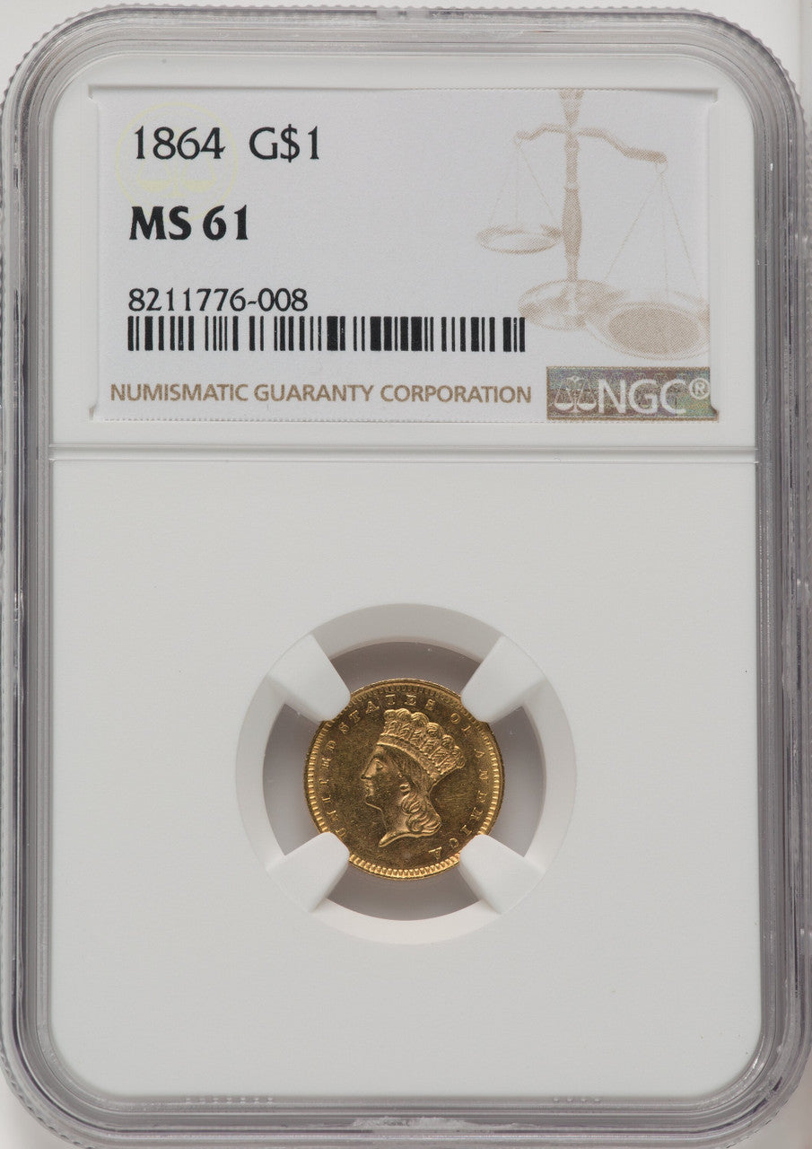 1864 G$1 Gold Dollar NGC MS61 (771925032)
